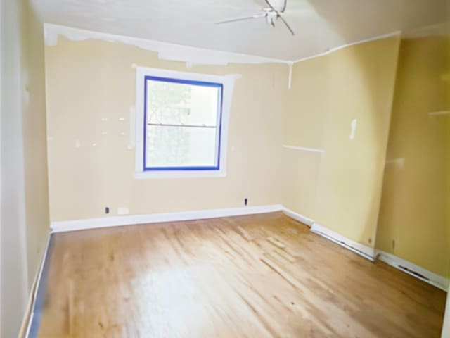 spare room with ceiling fan and wood-type flooring