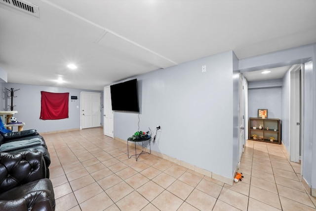 living room featuring light tile patterned floors