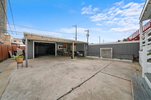 exterior space with a garage