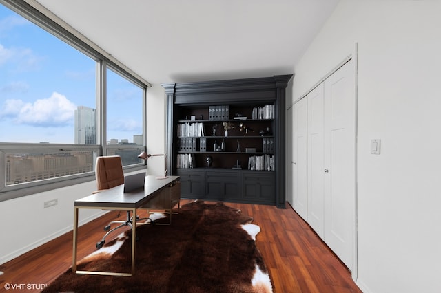 office area with dark wood-type flooring