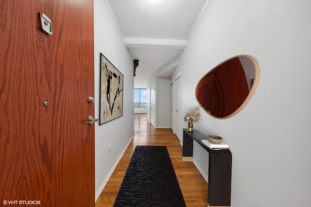 corridor with wood-type flooring