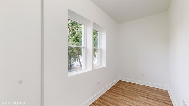 spare room featuring a healthy amount of sunlight and light hardwood / wood-style flooring