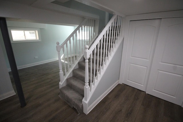 staircase with wood-type flooring