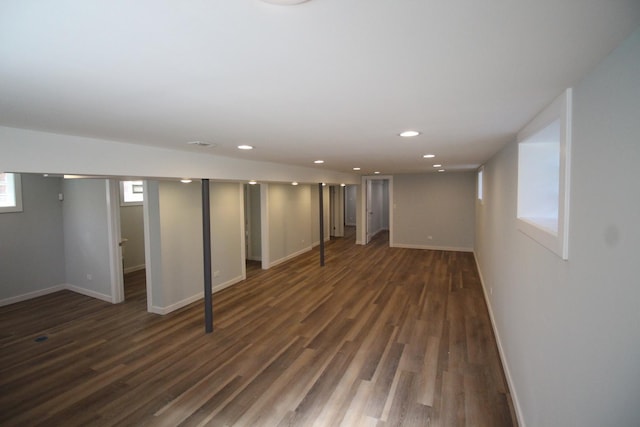 hall with dark hardwood / wood-style floors