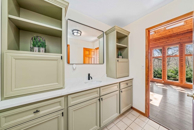 bathroom with vanity and hardwood / wood-style flooring