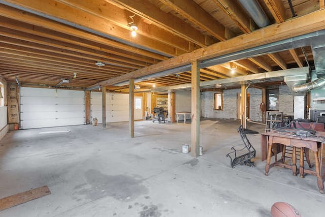 basement featuring a wood stove