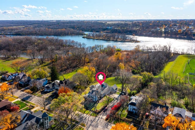 bird's eye view featuring a water view