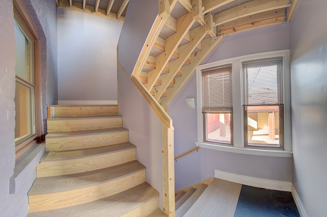 stairs featuring hardwood / wood-style floors