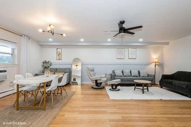 415 S Maple Ave Unit 202, Oak Park, IL 60302 - living area featuring wood finished floors, recessed lighting, ceiling fan, and a chandelier