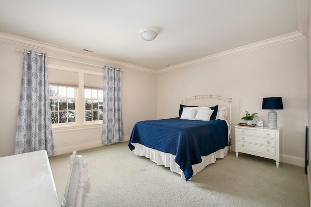 bedroom featuring carpet flooring and ornamental molding