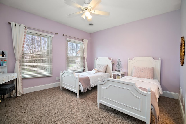 bedroom featuring carpet and ceiling fan