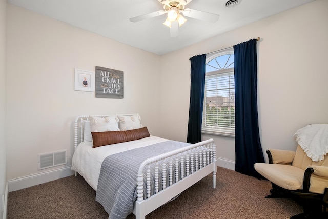 bedroom featuring carpet and ceiling fan