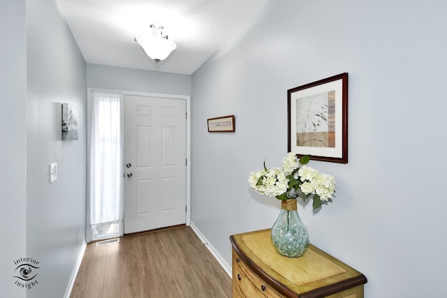 foyer entrance with hardwood / wood-style flooring