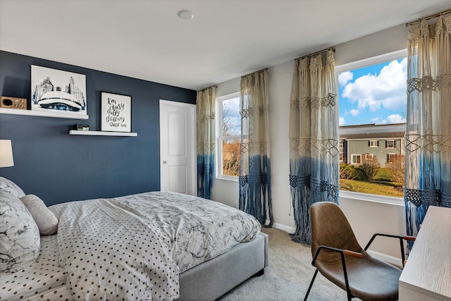 bedroom featuring carpet flooring and multiple windows