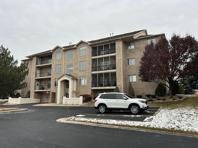 view of snow covered building