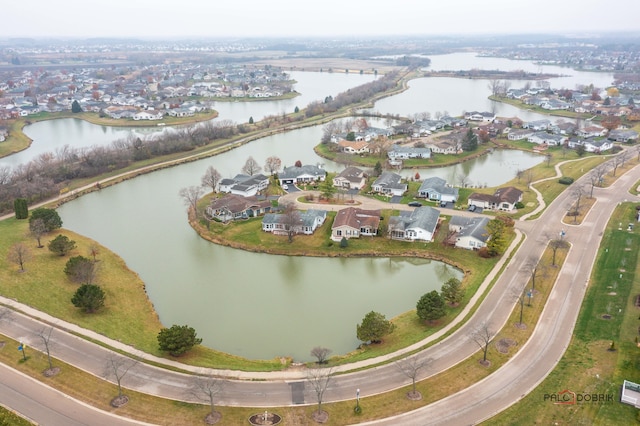 aerial view with a water view