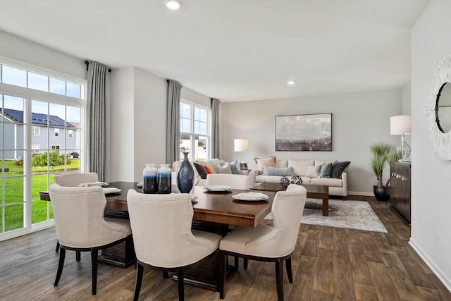 dining room with a healthy amount of sunlight and dark hardwood / wood-style flooring