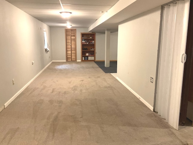 basement with carpet flooring