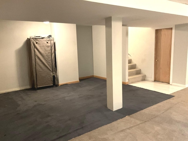 basement with carpet floors