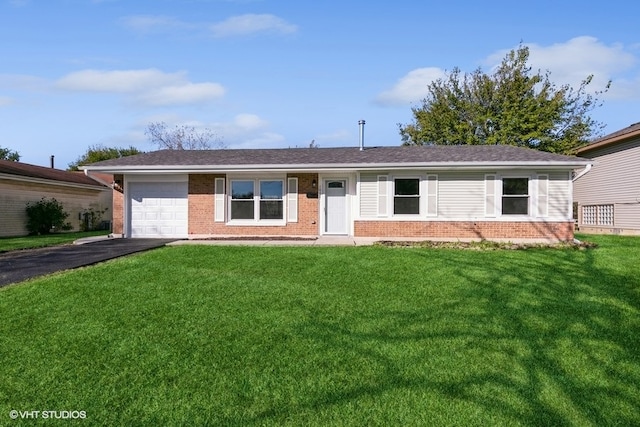 ranch-style house with a front lawn and a garage