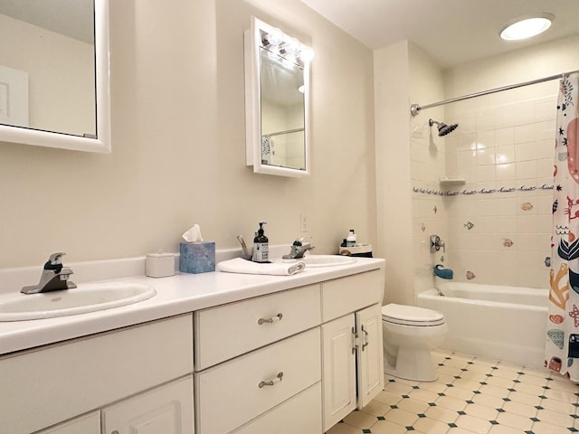 full bathroom featuring vanity, toilet, and shower / bath combo with shower curtain