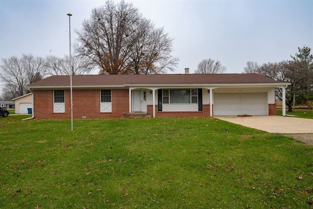 ranch-style house with a garage and a front yard