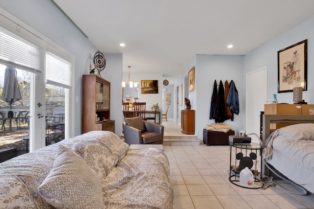 tiled bedroom featuring access to outside