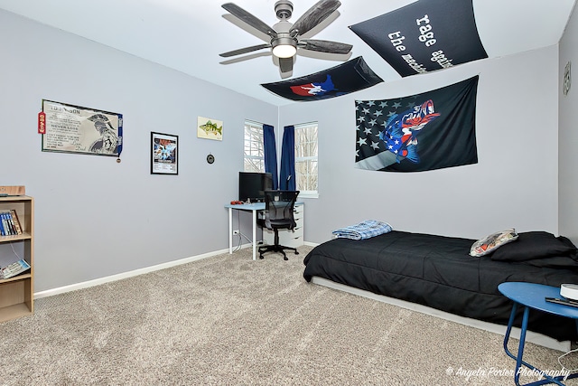 bedroom with carpet flooring and ceiling fan