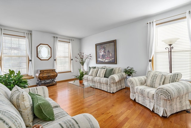 living room featuring a healthy amount of sunlight and light wood-type flooring