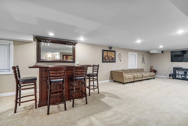 bar with light colored carpet