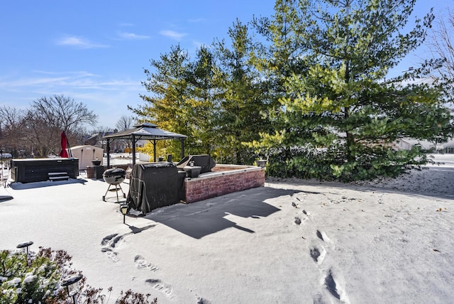 view of yard with a gazebo, a hot tub, and a patio area