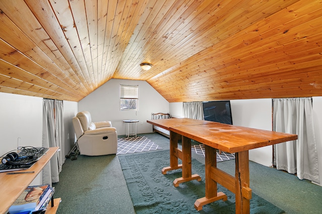 interior space featuring lofted ceiling and wood ceiling