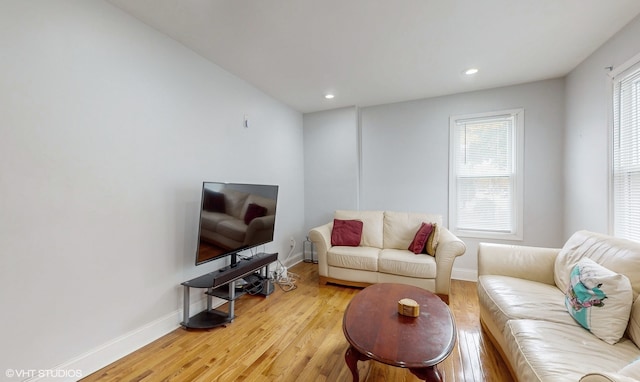 living room with light wood-type flooring and a wealth of natural light