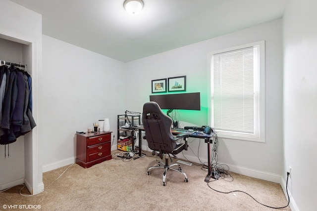 view of carpeted home office