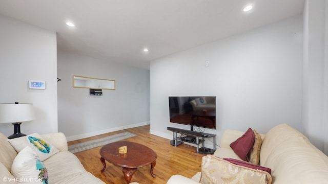 living room with hardwood / wood-style flooring