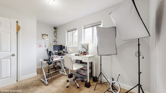 view of carpeted home office