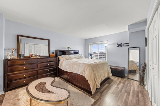 bedroom featuring hardwood / wood-style flooring and a closet