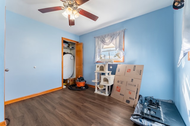 interior space with ceiling fan and dark hardwood / wood-style floors