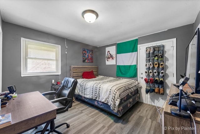 bedroom with hardwood / wood-style flooring