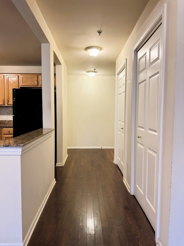 hall featuring dark wood-type flooring