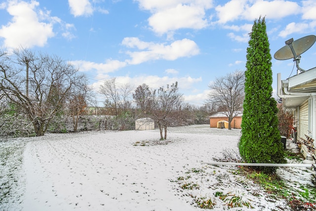 view of yard layered in snow