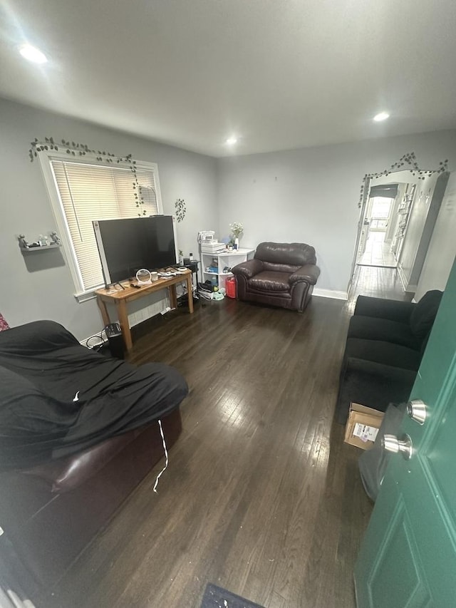 living room featuring dark hardwood / wood-style floors