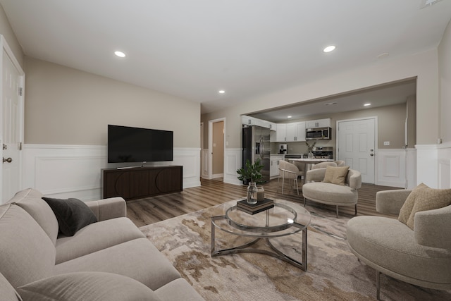 living room featuring light wood-type flooring