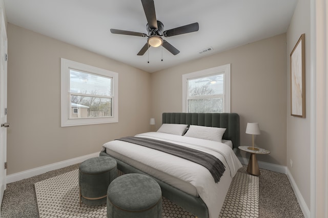 bedroom with carpet flooring and ceiling fan