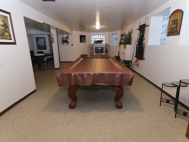 game room with carpet and billiards