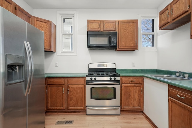 kitchen featuring sink, light wood-type flooring, and stainless steel appliances