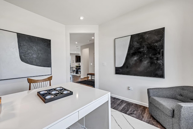 kitchen with dark wood-type flooring