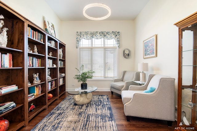 sitting room with dark hardwood / wood-style floors