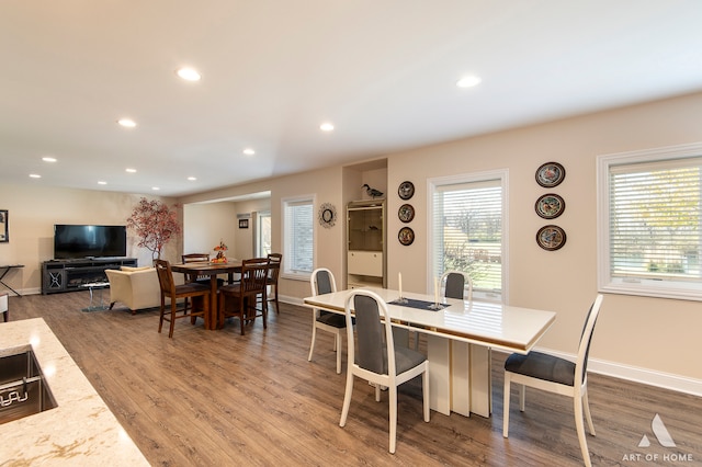 dining space featuring light hardwood / wood-style floors