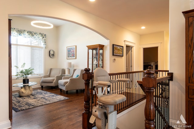 interior space with dark wood-type flooring